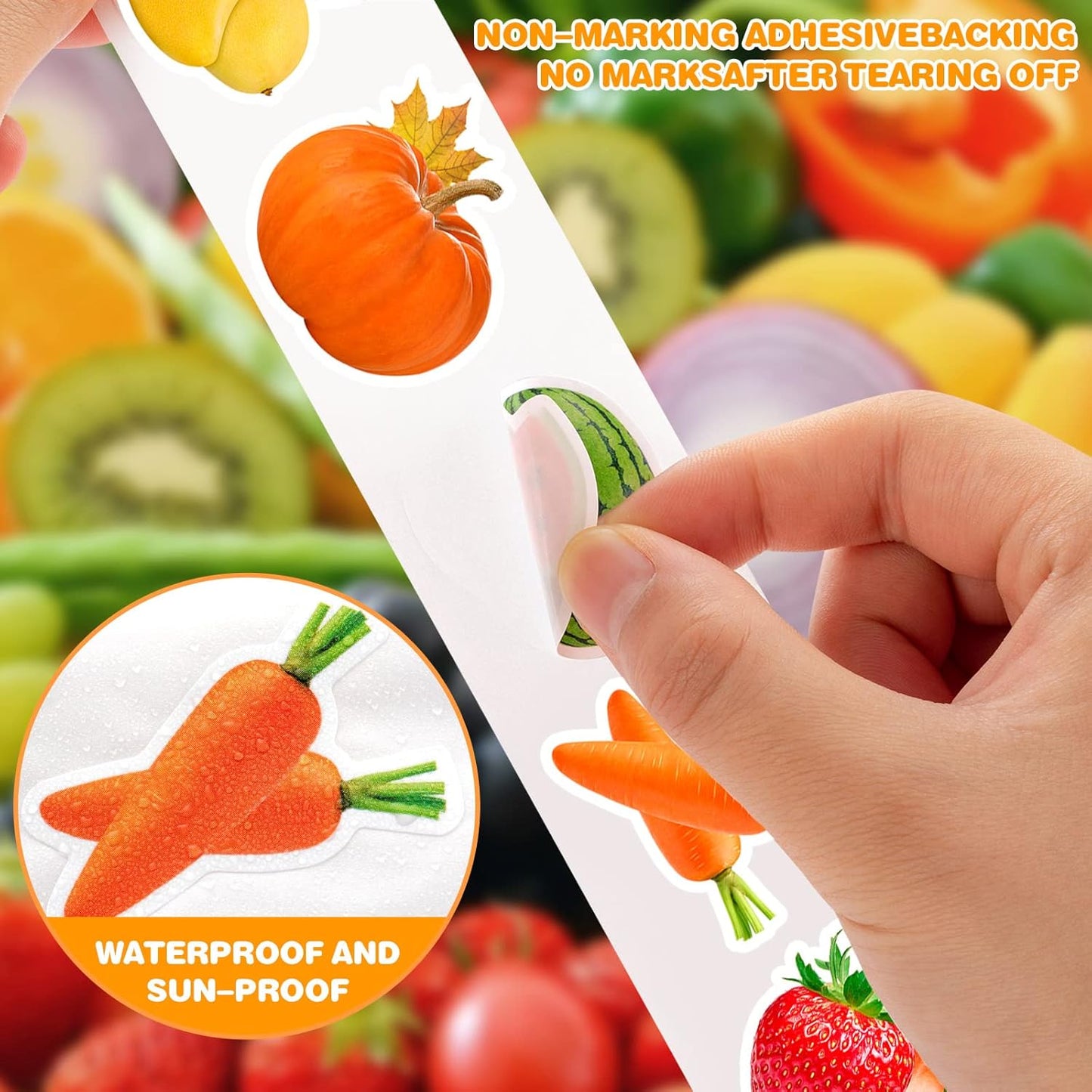 1200Pcs Fruit Vegetable Stickers, Cute 16 Styles Food Stickers for Kids, Colorful Waterproof Vegetable Sticker for Kids Teachers Classroom Rewards, Scrapbooking, DIY Crafts(2 Rolls)