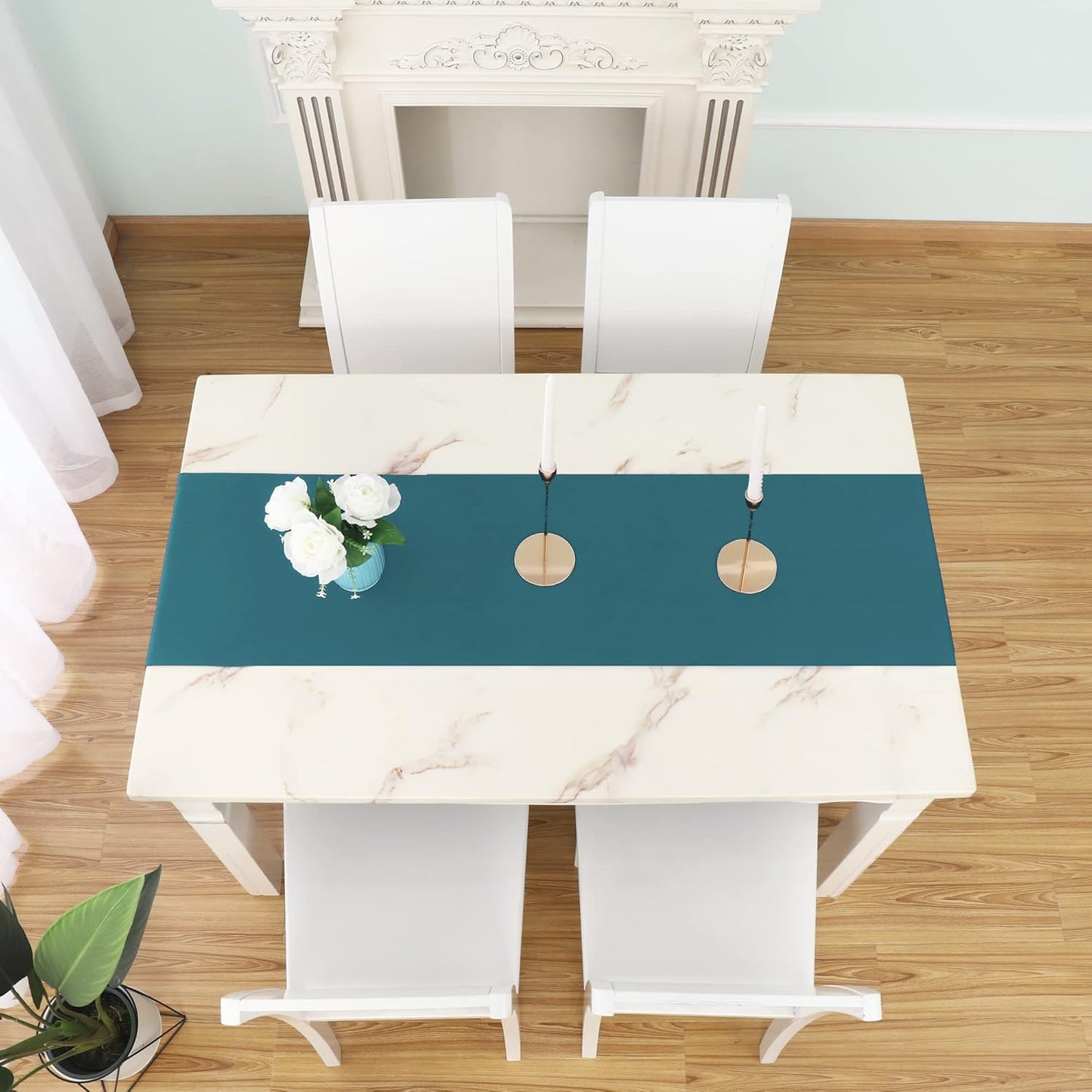 DUALIFE Teal Table Runner 14x108 inch Solid Color Thick Polyester Decorative Cloth Handcrafted for Wedding Party Birthday Graduations Hotel Restaurant Banquet Catering Services Event