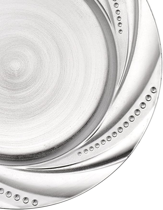 ZENFUN 12 Pack Plastic Silver Charger Plate, 13" Round Chargers Plate Decorative Dinner Chargers, Embossed Charger Serving Plates for Wedding, Catering Event, Tabletop Decor