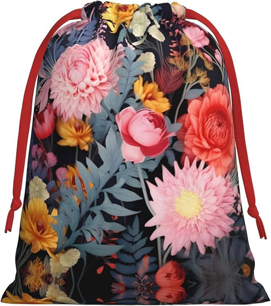 quopvn Colorful Boho Floral Print Christmas Gift Bag Christmas Gift Bags For Christmas Party Supplies Favors