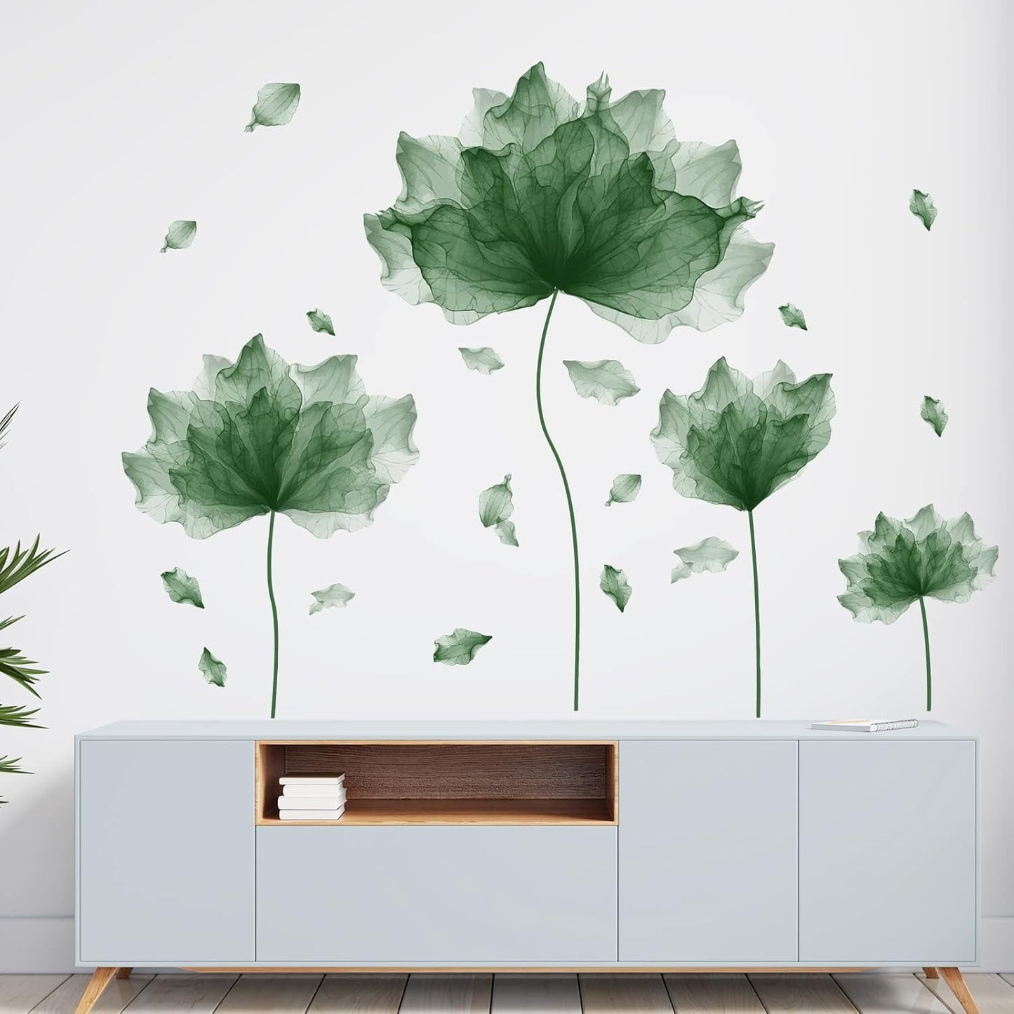 39.3'' x 32.6'' Huge Flower Petal Wall Decals Living Room Floral Wall Stickers Removable Peel and Stick Waterproof Wall Art Decor Stickers for Bedroom Bathroom Office (Blackish Green)