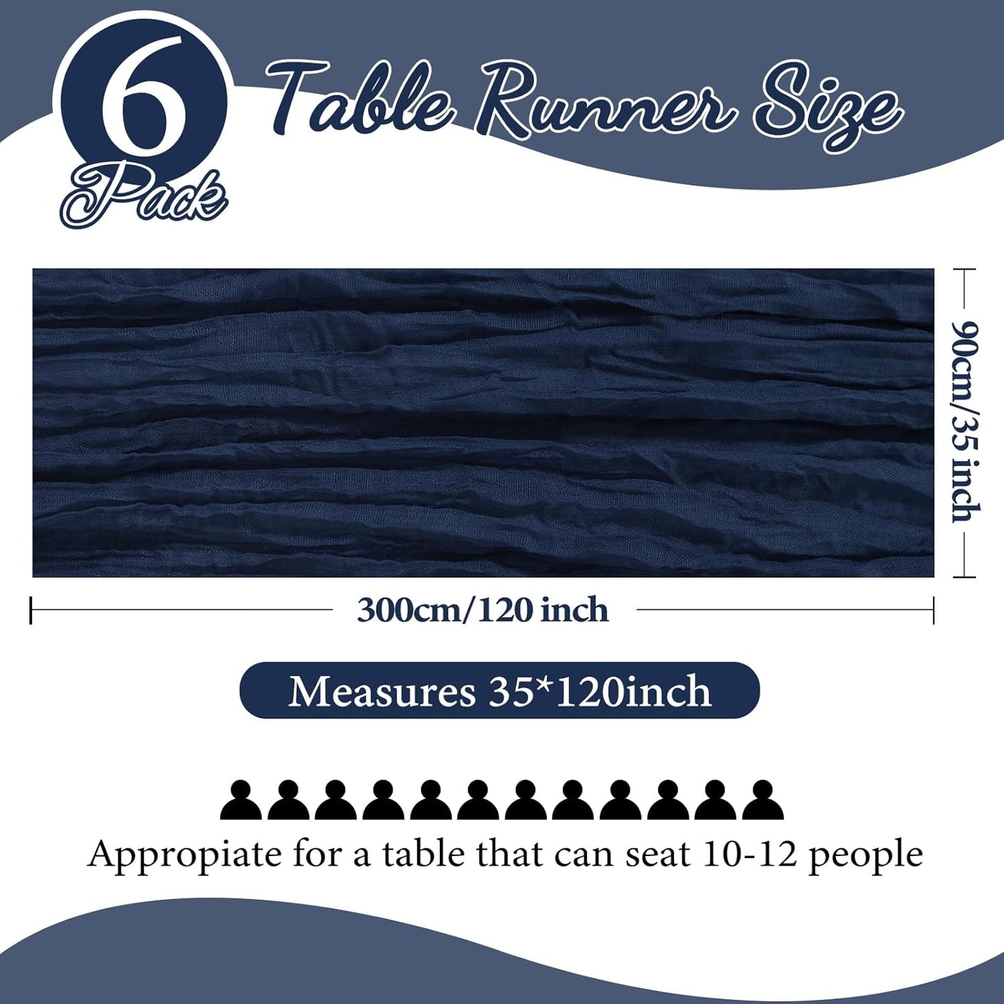 6 Pack 10FT Navy Blue Cheesecloth Table Runner 35x120 Inch Gauze Rustic Boho Table Runner Cheese Cloth for Wedding Decor Birthday Party Bridal Baby Shower Table Centerpiece Decoration