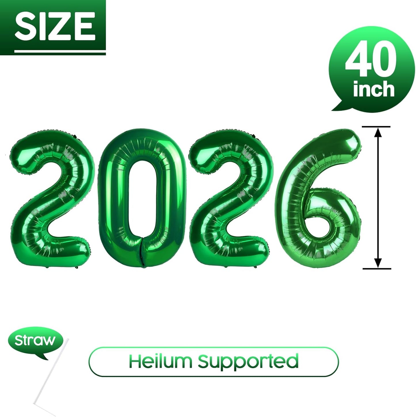 2026 Balloon - Dark Green Birthday Number Balloons, 40 Inch Large Foil Balloons for Men Women Boys Girls Dark Green Themed Birthday Decorations，Number 2026 Balloon