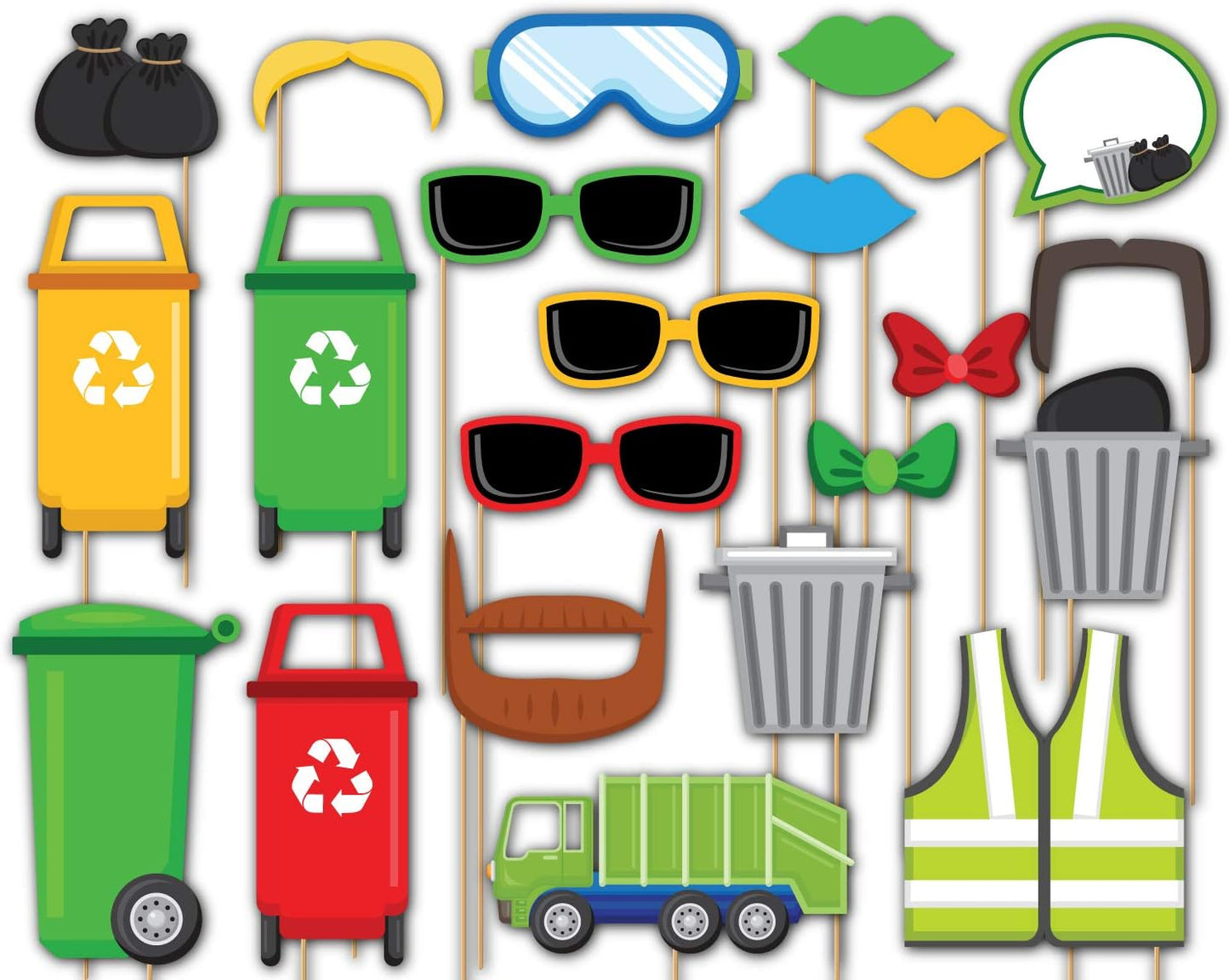 Garbage Truck Photo Booth Props Kit - 20 Pack Party Camera Props Fully Assembled