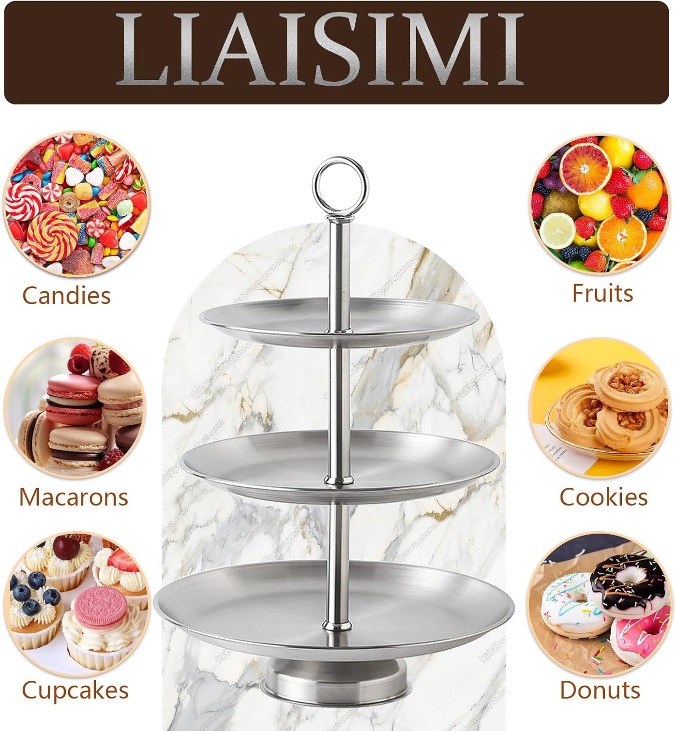 3 Tier Silver Metal Cupcake Stand Holder,Stainless Steel Cup Cake Stand Tower with Tiered Serving Tray and Base for Parties,Weddings,Birthdays and Any Festivals and Celebrations(with Base)