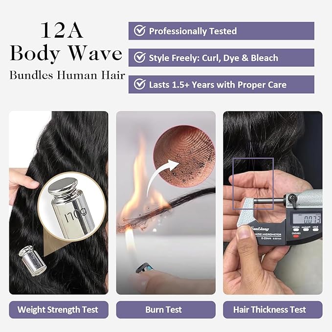 Body Wave Bundles Human Hair 20 Inch 12A Raw Indian Virgin Bundles Human Hair,Sew In Quick Weave 100% Human Hair Bundles,No Tangle Shedding Triple Lifespan,Multiple Wash Keep Texture