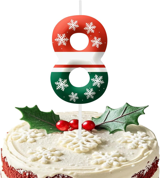 Christmas 8th Birthday Number Candles, Number 8 Candle Cake Toppers for Christmas Themed Parties, 8th Birthday Cake Candles for Boys and Girls, Kids Party Supplies