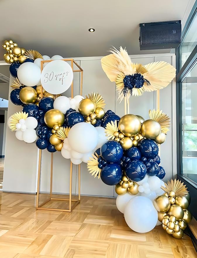 Navy Blue and Gold Confetti Balloons,12 Inch 60pcs Pearl White and Metallic Gold Latex Balloons for New Year Party, Graduation,Birthday,Baby Shower,Anniversary,Wedding,Party Decoration