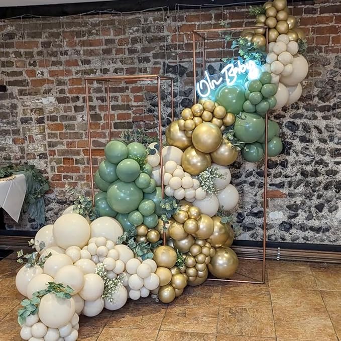 Sage Green Balloon Arch Kit, 162pcs Sage Green Sand White Gold Confetti Balloon Garland for Engagement Wedding Baby Shower Balloons Gender Reveal Birthday Party Decorations