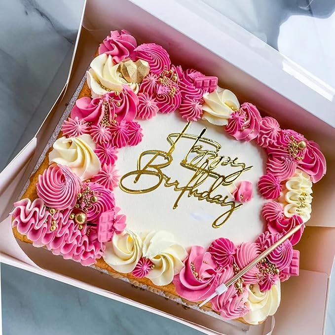 Happy Birthday Cake Topper | Customized Name Cake Decoration |Gold Mirror Acrylic Sign Decorations |Happy Birthday Cake Charm Supplies for Birthday Party Cake Dessert