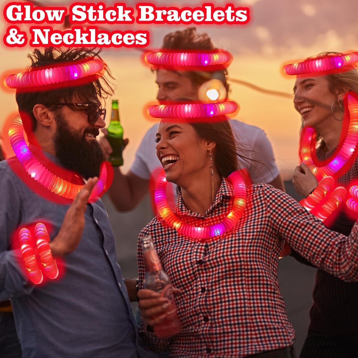 24 PCS Red Glow Sticks Party Favors for Kids, Christmas LED Light Up Necklaces Bracelets Accessories for Toddlers, Glow New Year Eve Party Supplies Birthday Dance Camping Decorations for Boys Girls