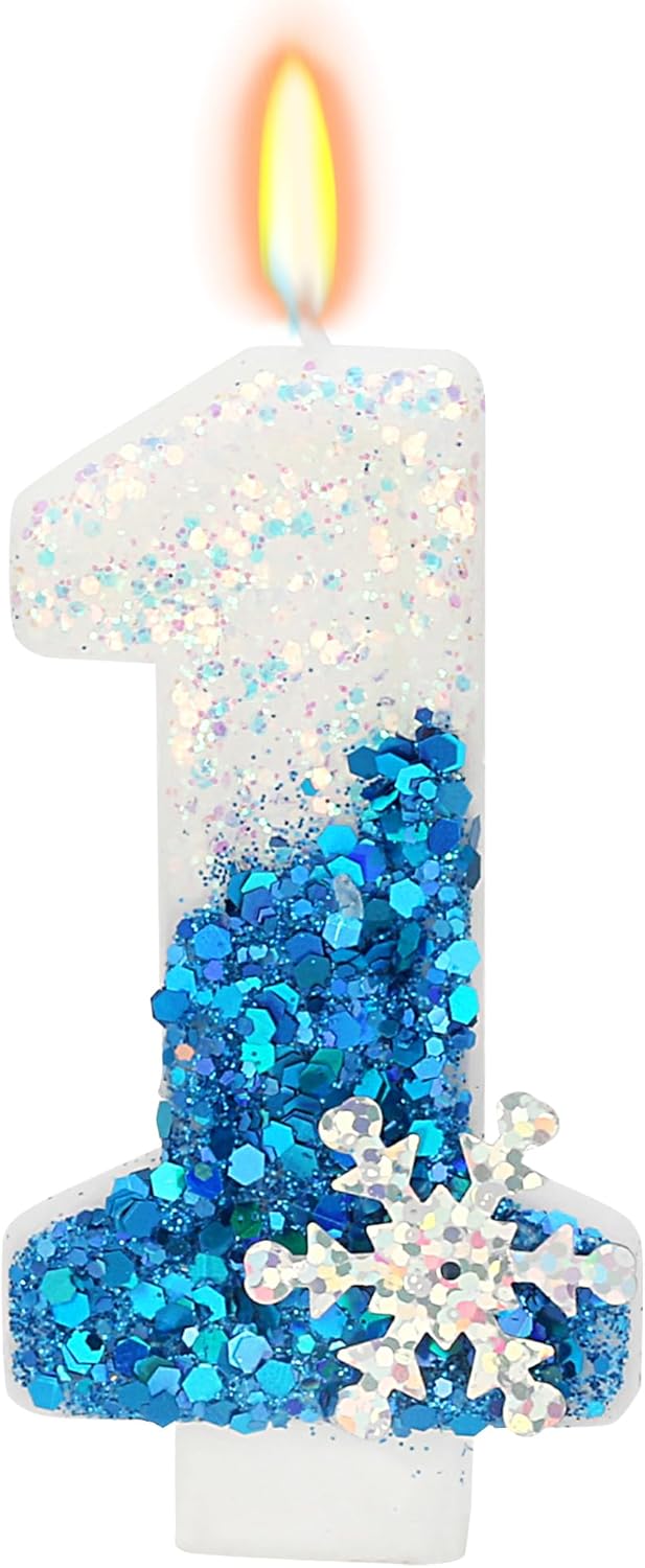 Snow Themed Birthday Candles, 1st Birthday Candle for Party Supplies, Winter Birthday Party Supplies, 2.76 inch Number 1 Cake Topper Decoration (Number 1)
