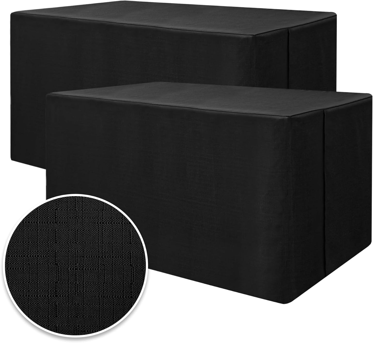 HolidayIdeas 2 Pack Fitted Table Covers Rectangle - 72 x 30 Inch - Black Linen Textured Tablecloths for 6 Foot Tables, Fabric Tableclothes for Craft Show, Trade Show, Parties, Banquet
