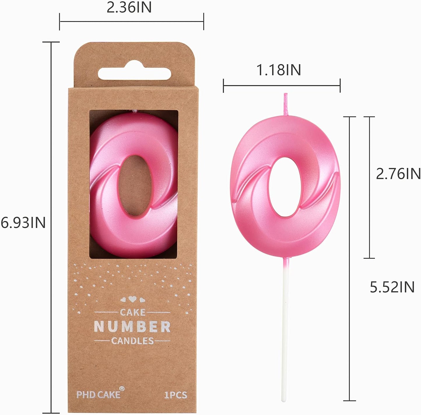 PHD Cake 2.76 Inch Diamond Pink Number 0 Birthday Candles, Pink Cake Candles for Party Celebration