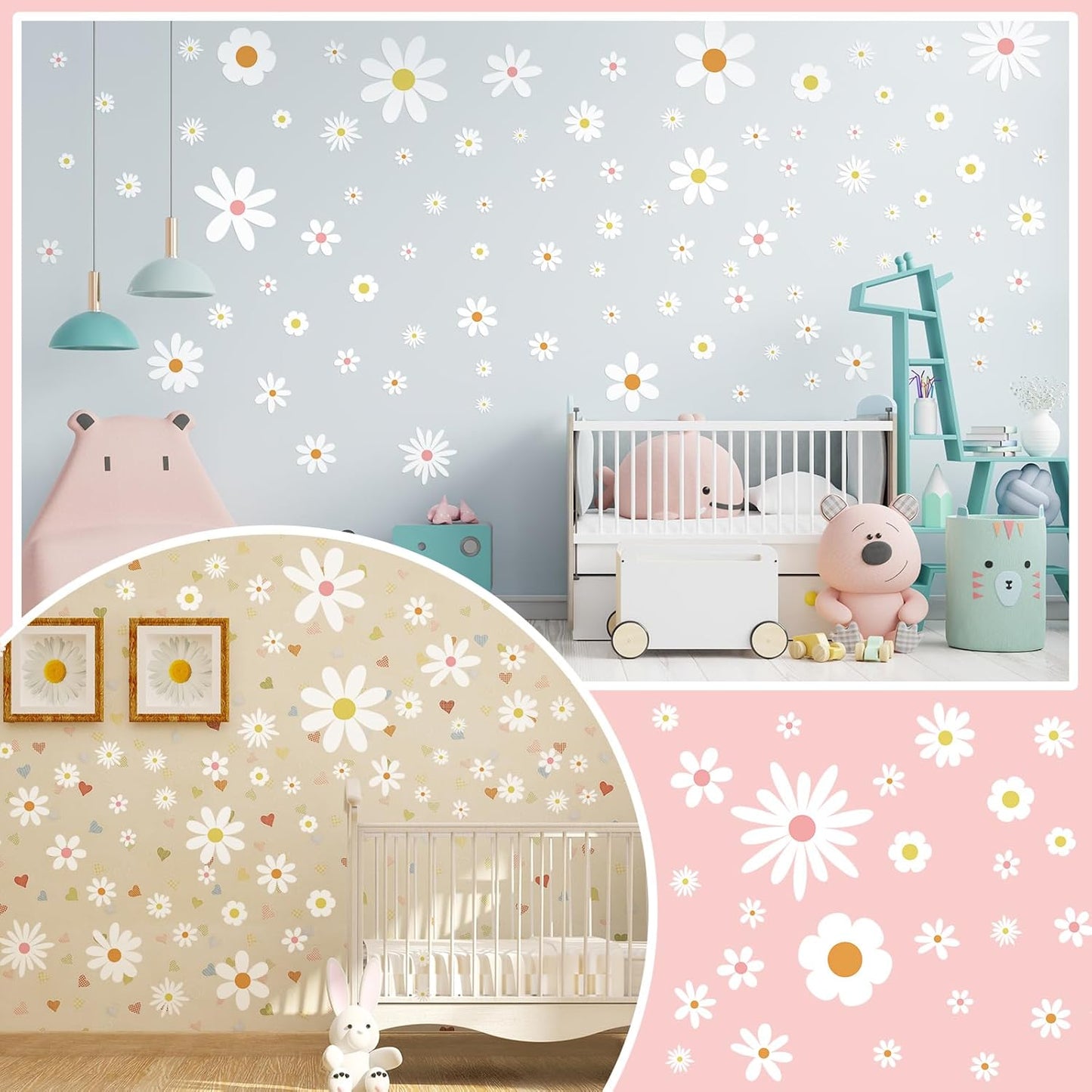 Kisston 90 Pcs Daisy Wall Decal Alphabet Vinyl Wall Decals Boho Decal Daisy Stickers Boho Groovy Floral Stickers for Nursery Art Bedroom Classroom(White)