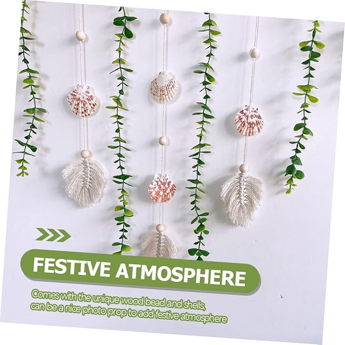 Wooden Bead Fake Vines Garland with Eucalyptus Leaves Shells Lightweight Wall Hanging Decor for Bedroom Living Party Versatile Home Decoration