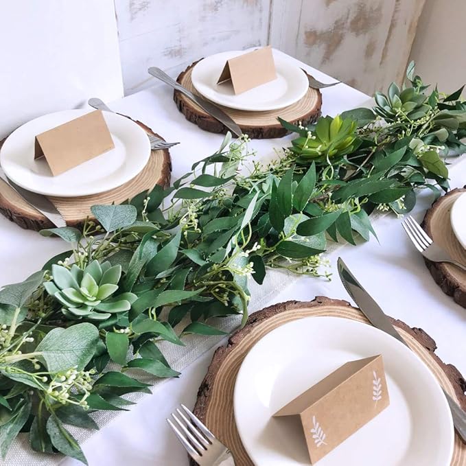 Fake Greenery Garlands Artificial Silver Dollar Eucalyptus Garland in Grey Green and Willow Twigs Garland Intertwined Together for Rustic Wedding Arch Swag Doorways Table Runner Decoration
