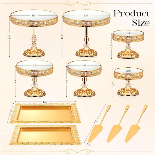 12-Piece Gold Cake Stand Set, Vintage Cake Stand with Crystal Edge and Cupcake Display Tray, Dessert Table Display Set for Wedding Party, Baby Shower, Anniversary Celebration