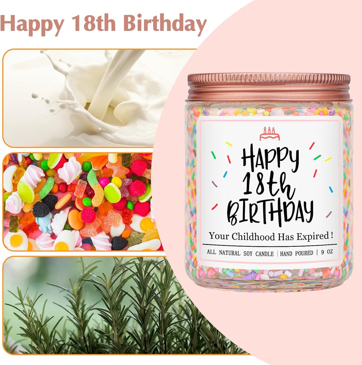 Homsolver 18th Birthday Gifts for Girls Boys, Vanilla Scent Ideas 18th Birthday Candles for Sister, Daughter, Best Friends, Handmade Aromatherapy with 50+ Hour Burn Time, Funny Birthday Decorations