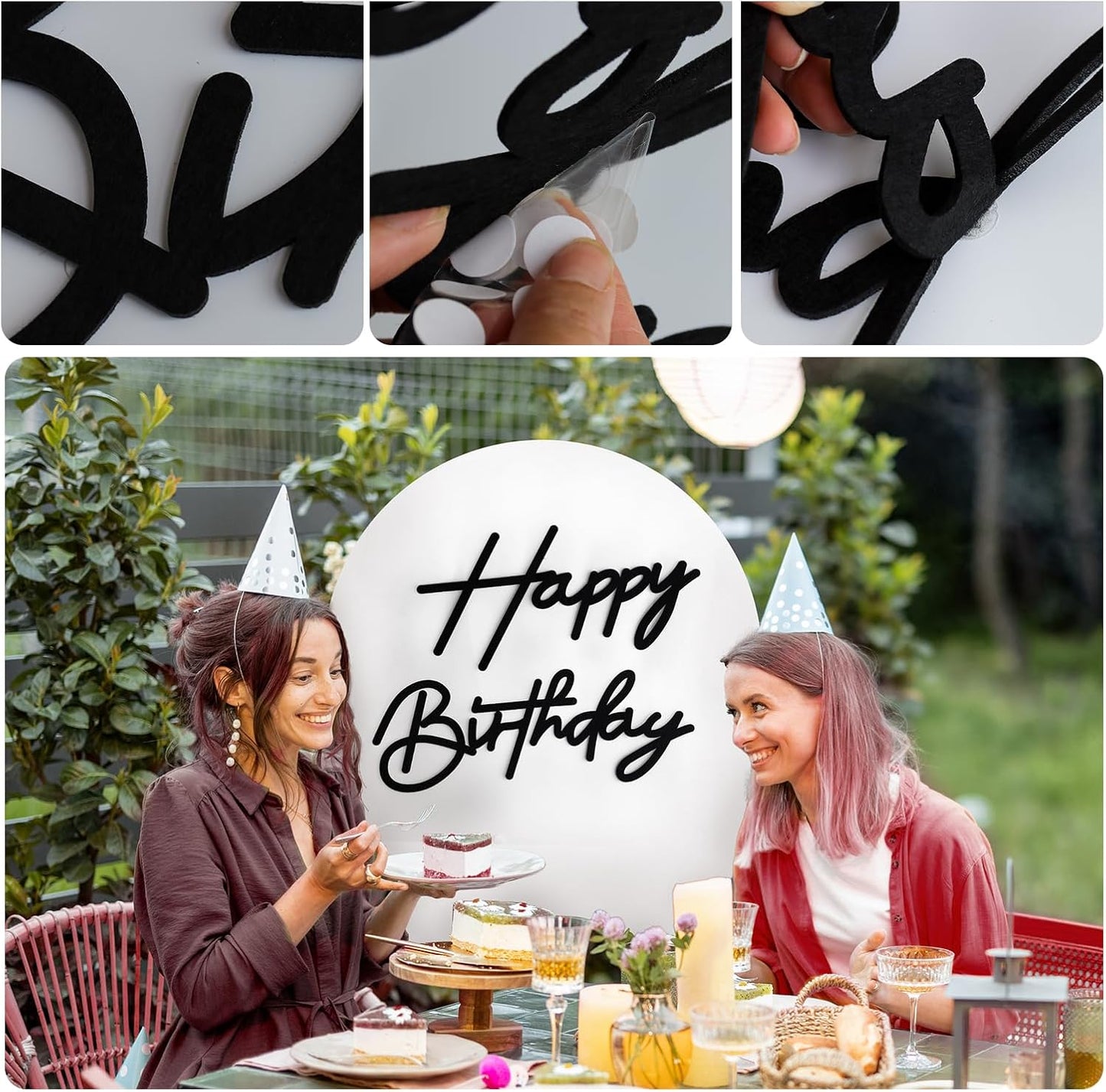Black Happy Birthday Sign for Backdrop - Felt Happy Birthday Letters for Balloon Arch Party Backdrop Decorations Large Happy Birthday Signs for Baby Girl Women Party Baby Shower