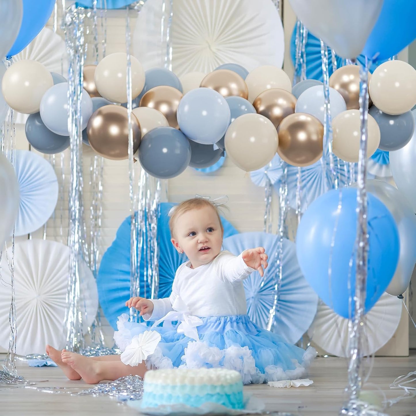 50pcs Dusty Blue Balloon Set, 12-Inch Baby Slate Blue, Sand White & Champagne Gold Confetti Balloons, Elegant Decor for Baby Showers, Weddings, Graduations & Boys' Birthdays