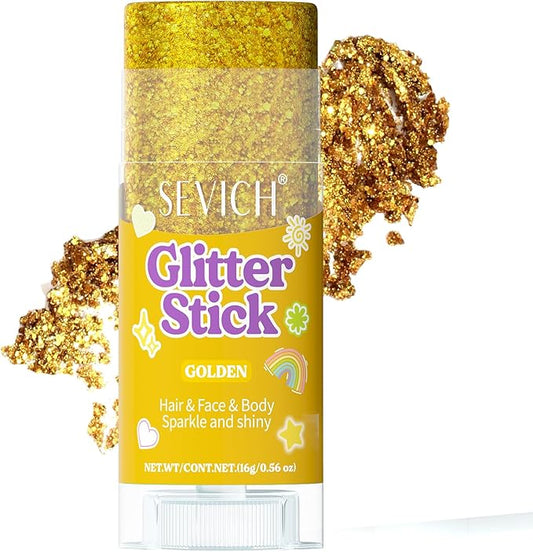 SEVICH Glitter Stick Glod for Face Body Hair,Skin Safe Waterproof Sparkle with No Glue Needed,Easy to Apply and Remove for Parties Festivals Makeup,15g