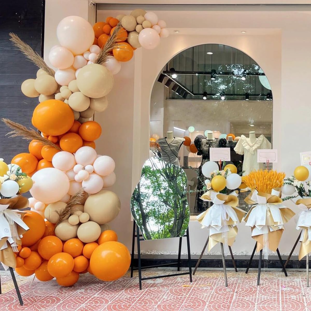 Fall Balloon Garland Arch Kit, 160Pcs Boho Burnt Orange Pastel Brown Pale Orange Balloons for Birthday, Baby Bridal Shower, Wedding Party Decorations