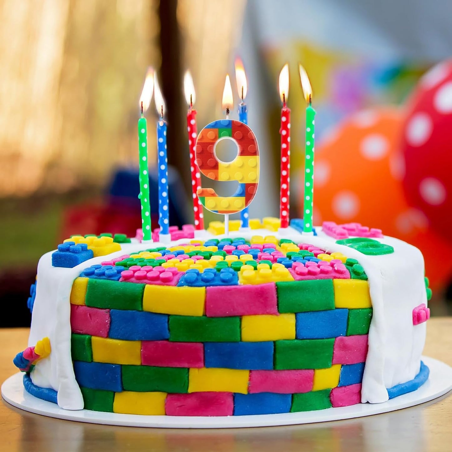 Building Block Number 0-9 Birthday Cake Candle Numeral Birthday Sparkler Candles for Building Block Cake Topper for Party Decorations Supplies(Number 9)