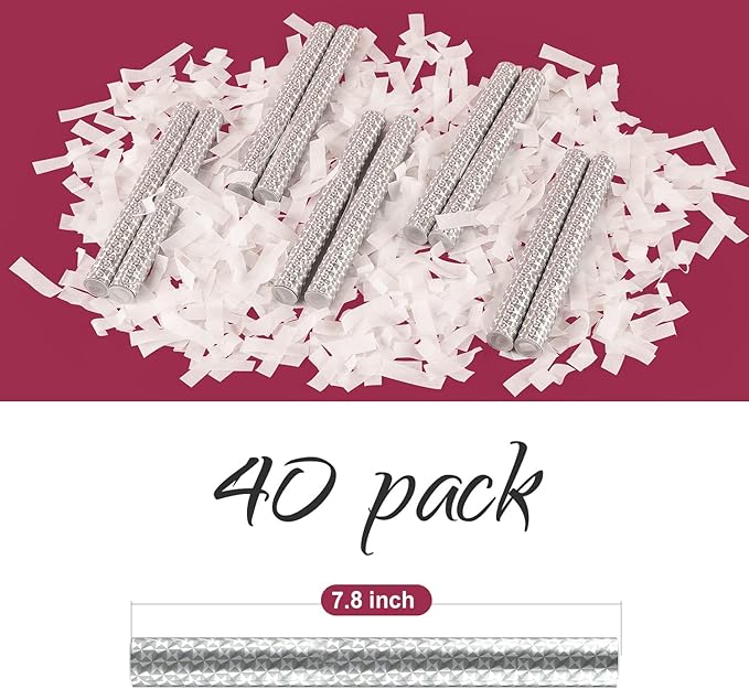 BATTIFE Confetti Wands, 7.8inch Confetti Shoot Poppers, Tissue Paper Flick Flutter Sticks for Wedding Celebrations, Anniversary, Birthday Parties, White (40Pack)