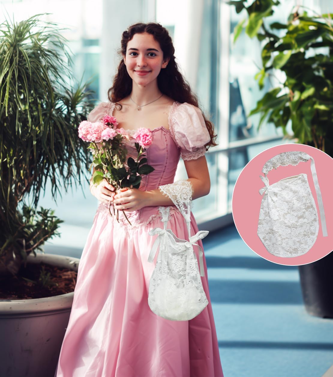 Floral Lace Full Face Mask, Wrist Cuff, Hair Bibbon for Photography Halloween Cosplay DIY Enthusiasts