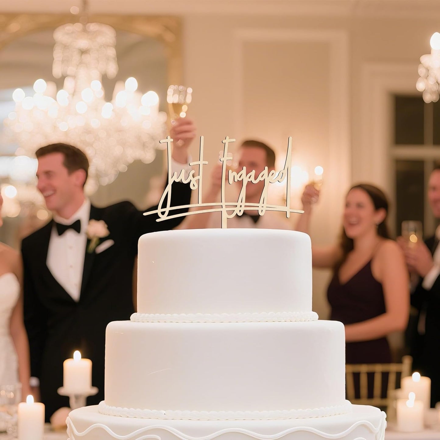 Just Engaged Wooden Cake Topper,Engagement party; bride's shower cake decoration