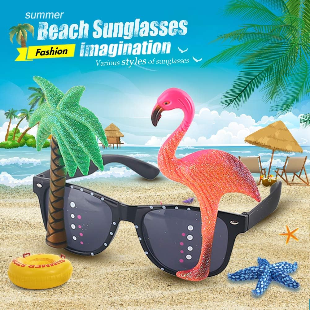 POPLAY Fun Party Sunglasses, Luau Glasses Silly Festival Dress Up Sunglasses Hawaiian Accessories for Kids Women Party Favor Tropical Fancy Photo Props