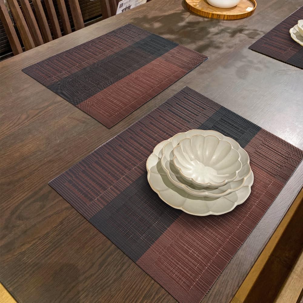 homEdge PVC Placemat, 4 PCS of Non-Slip Heat Resistant Place Mats, Washable Vinyl Placemats, Set of 4 – Ombre Brown Black