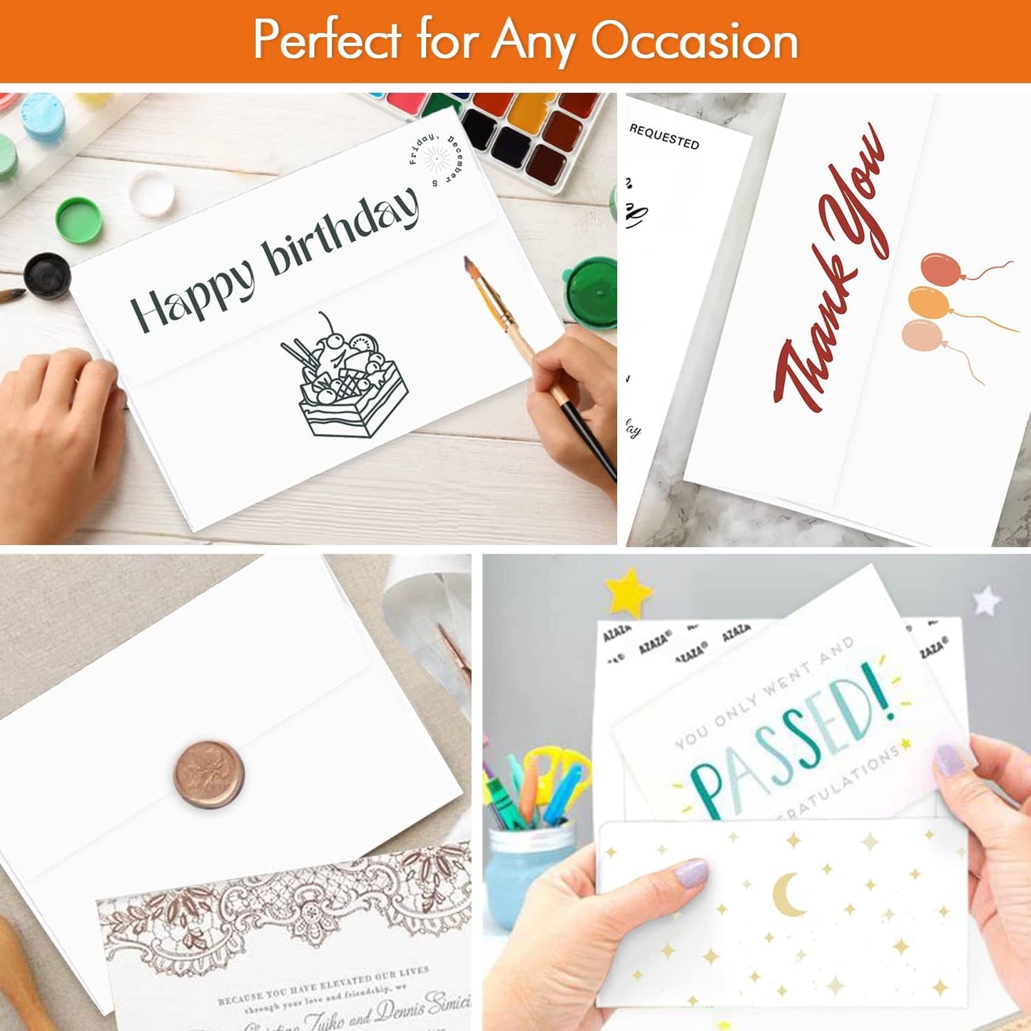 A7 Printable White Envelopes 5x7 100 Pack Quick Self Seal,for 5x7 Cards Perfect for Weddings, Invitations, Photos, Graduation, Baby Shower 5.25 x 7.25 inches，AZAZA