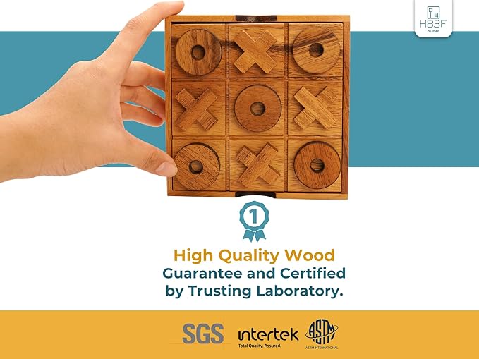 BSIRI Wooden Tic Tac Toe Game - Brain Teaser Puzzles for Adults Games and Unique Gifts, Coffee Table Decor Living Room Decor Modern Wood Decor (5.5 Inch)