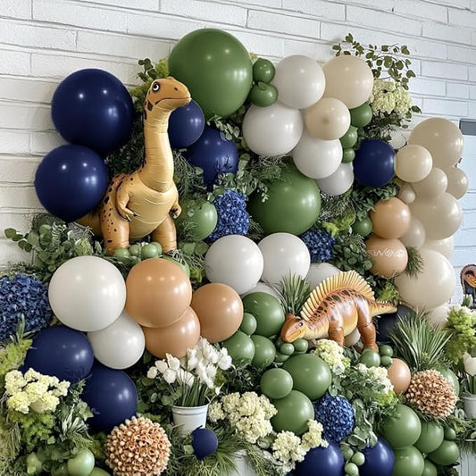 Navy Blue Green Balloon Garland Double Stuffed Sage Green Nude White Balloon Blue Tan Avocado Latex Arch Kit for Birthday Dinosaur Jungle Safari Wild Baby Shower Graduation Decorations