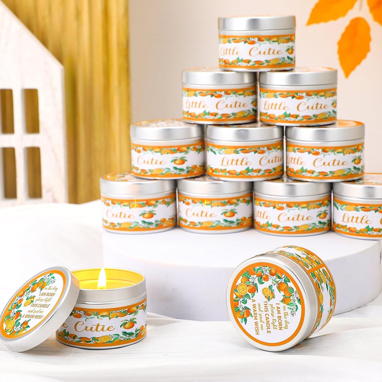 MTLEE 24 Pcs Mandarin Orange Baby Shower Party Favors Candles Lavender Scented Baby Shower Favors for Guests Rustic Tealights Candles Gender Reveal Return Gifts Girl Boy(1.2 Oz, Orange)