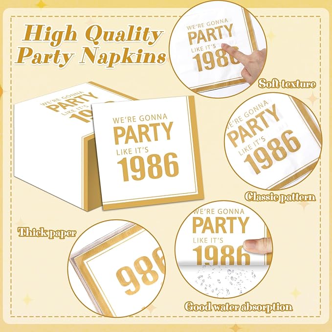 96Pcs 40th Birthday Plates and Napkins for We're Gonna Party Like It's 1986 Party Favor 40th Anniversary Paper Plates Cheer to 40 Years Tableware for Men Women Back in 1986 Birthday Decorations
