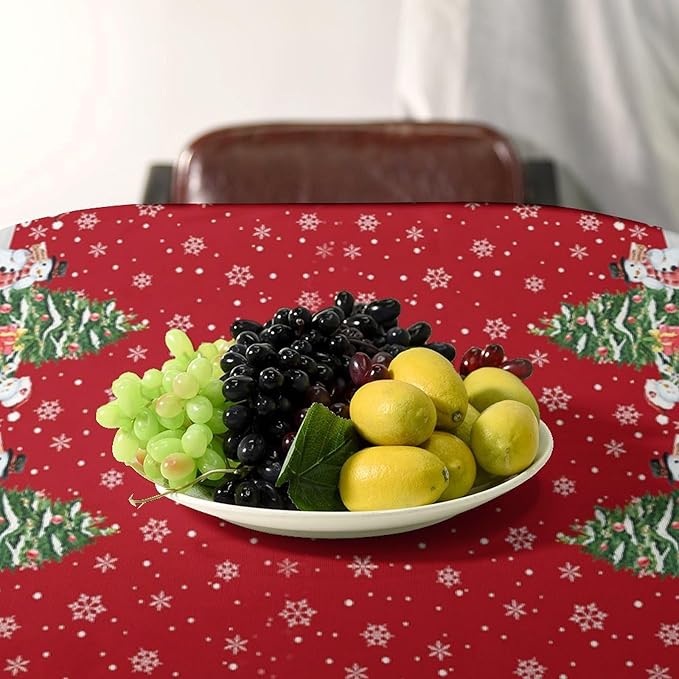 YCness Winter Christmas Snowman Tablecloth, Christmas Tree Cartoon Gift Watercolor Snow Nature Seasonal Decoration Table Cover for Dinner Birthday Holiday Party Kitchen Colorful Red White 60x110 Inch