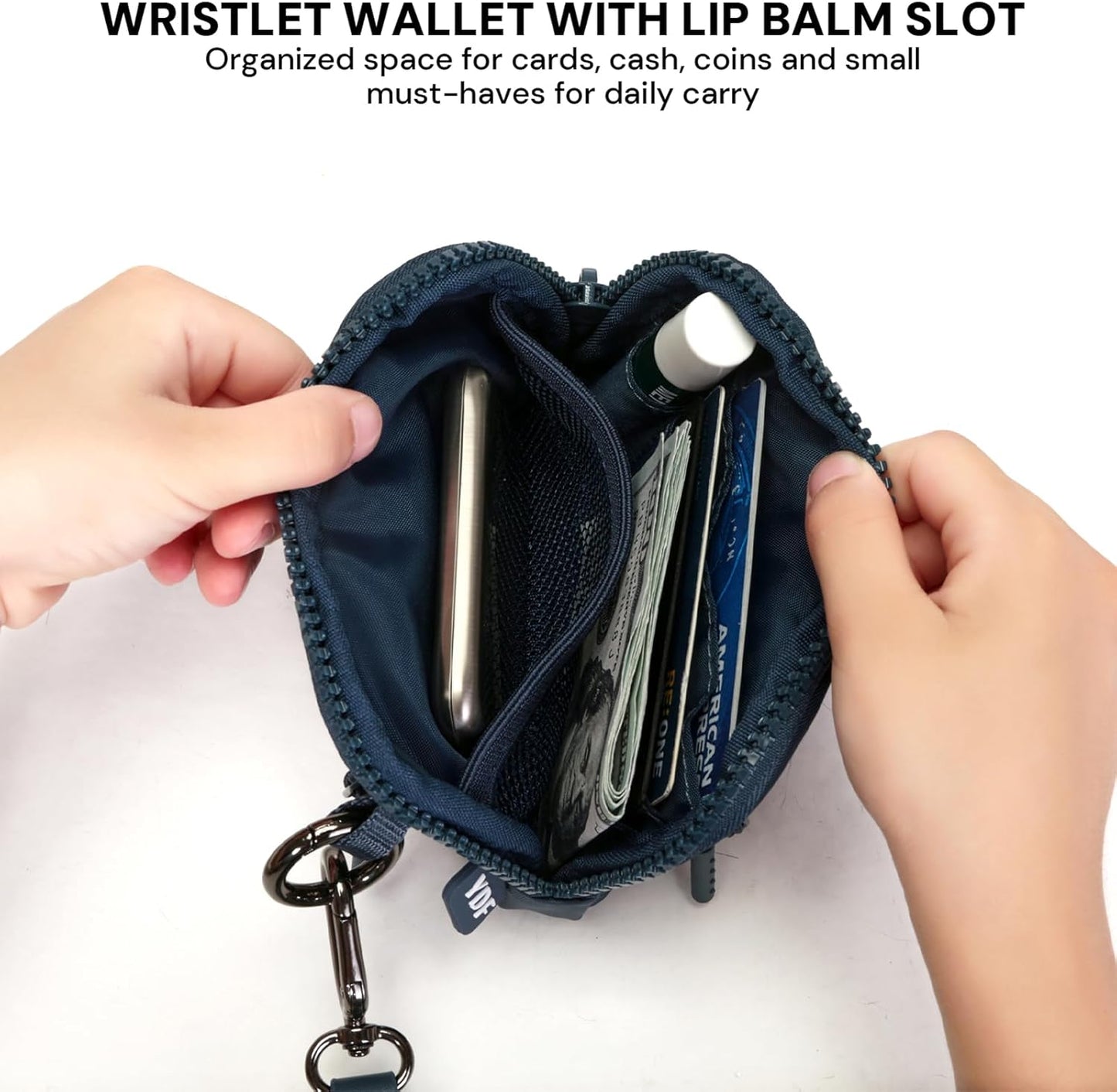 Keychain Wallet for Women Mini Zip Card Holder with ID Window Coin Purse Detachable Wristlet Small Wallets navy blue