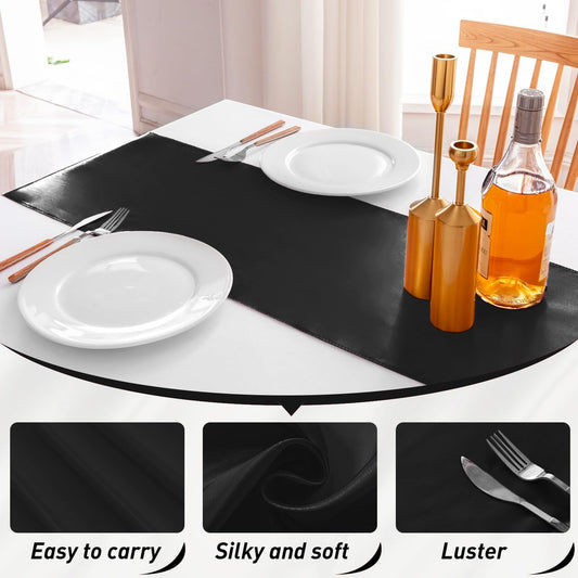 10 Pack Satin Table Runner 12 X 108 Inch Silk Table Runner for Party,Wedding, Birthday, Banquets,Decoration(Black)