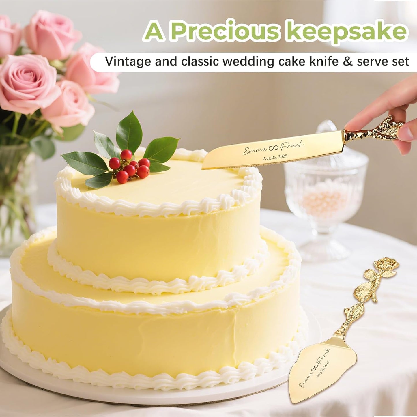 Custom Cake Cutting Set for Wedding Cake Knife and Server Set Personalized Gold Cake Cutter Gift for Anniversary Birthday Christmas