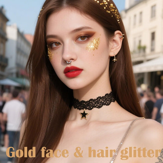 Gold Hair Glitter Stick for Kids,Yellow Body Face Glitter Makeup,Singer Concert Outfits for Women,Rave Mardi Gras Accessories Carnival Chunky Sequins,Waterproof Shimmer Body Face Paint