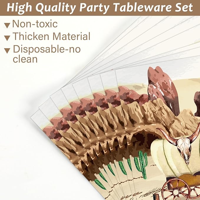 96Pcs Western Cowboy Party Supplies Western Cowboy Paper Plates Napkins Cowboy Baby Shower Party Decorations Wild West Dinnerware Party Favor Rodeo Western Tableware Serves 24