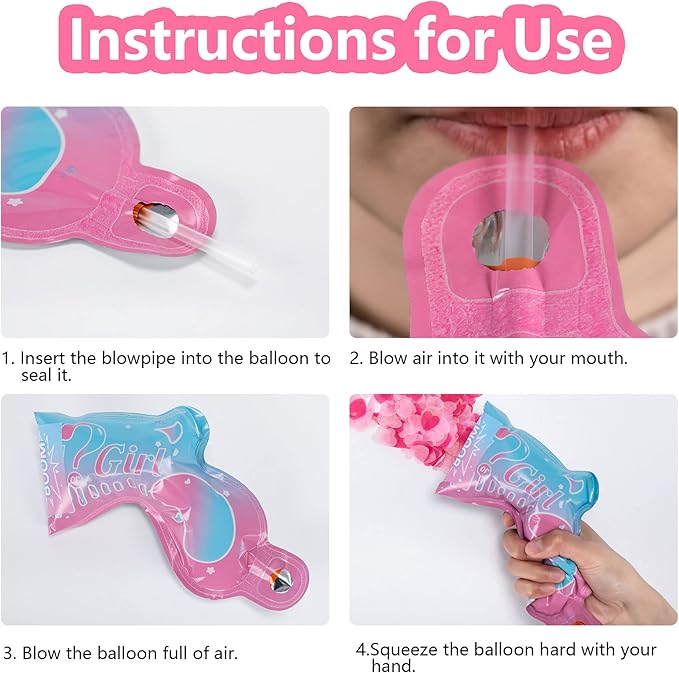 Gender Reveal Confetti Balloon Salute Gun, He or She (Set of 10) Baby Boy or Girl Party Supplies Decoration (5 Blue +5 Pink)