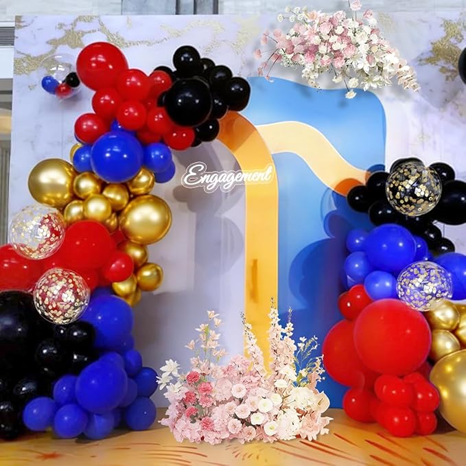 Red Black Blue Gold Balloons Garland Arch Kit, 167Pcs Latex Balloons Different Sizes 18 12 10 5 inch for Graduation Birthday Baby Shower Spider Theme Party Decorations