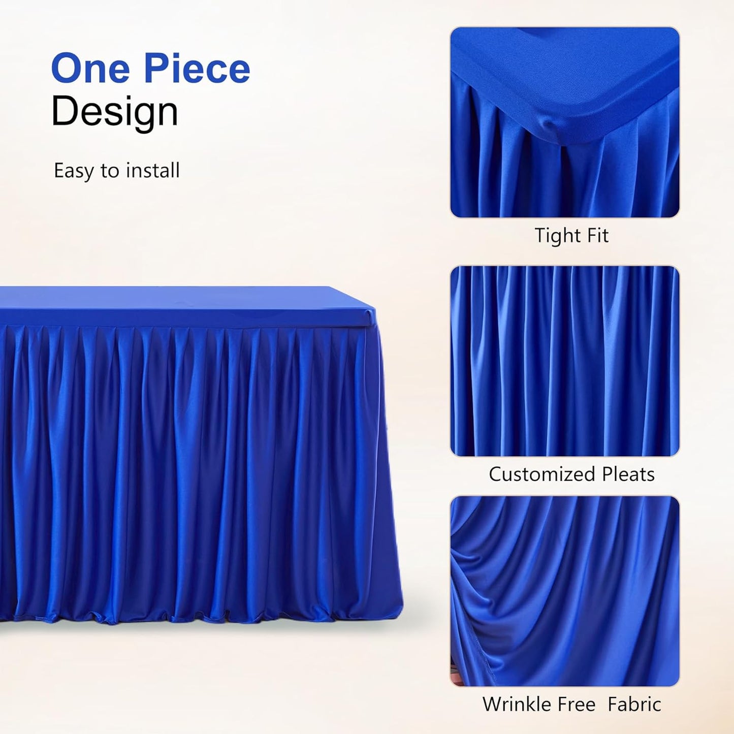 Wish Care Royal Blue Polyester 8FT x 30IN Rectangular Tablecloth with Pleated Ruffle Skirt for 8 Foot Rectangle Tables, Wrinkle Free, Perfect for Birthday Parties, Weddings, Trade Shows