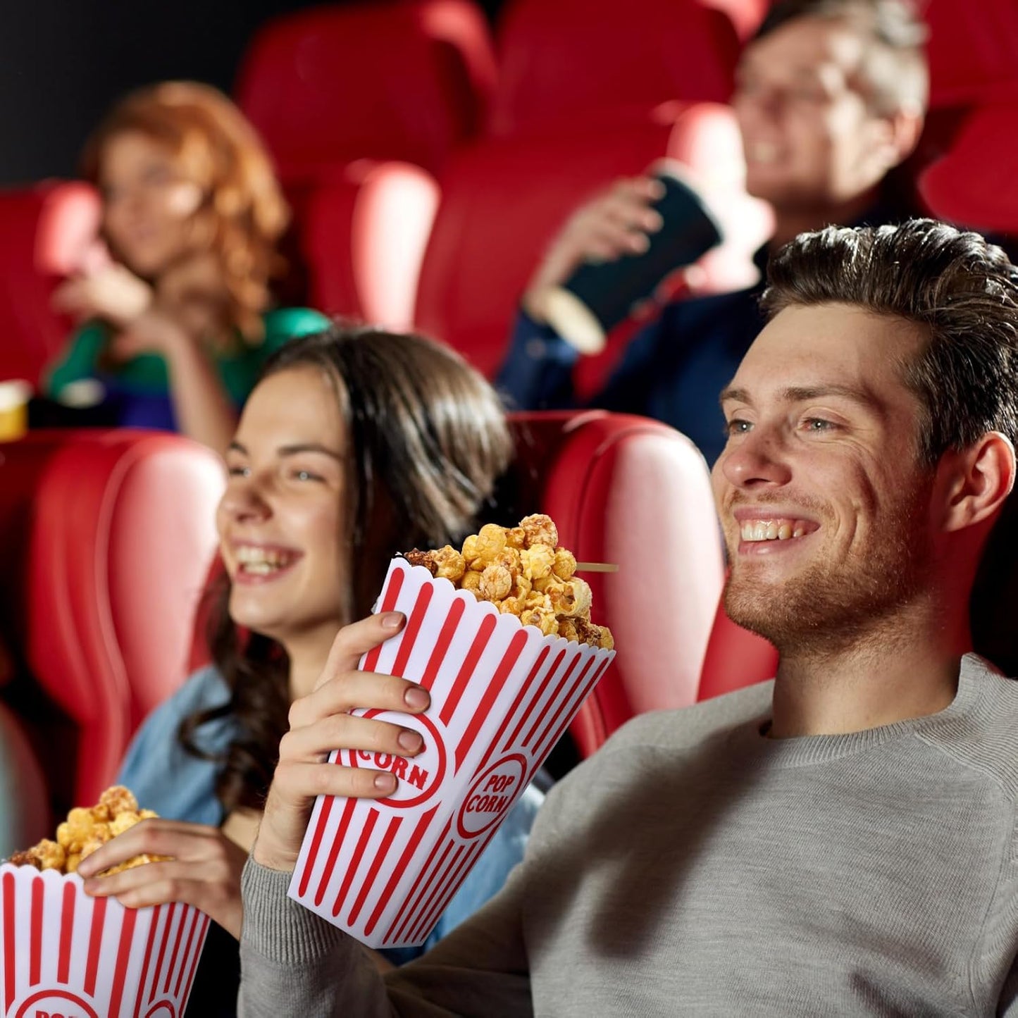15 Pack Plastic Popcorn Boxes Red and White Striped Popcorn Buckets Bulk Reusable Open Top Containers for Movie Night, Classic Retro Style, 7.7 x 3.9 x 2.4 Inch