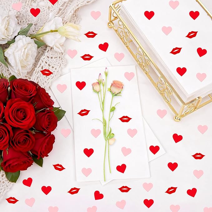 200 Pcs Red Lips and Pink Hearts Confetti Mix - Valentine's Day Confetti for Parties, Romantic Wedding Decor, Table Scatter, Anniversary & Proposal Decorations