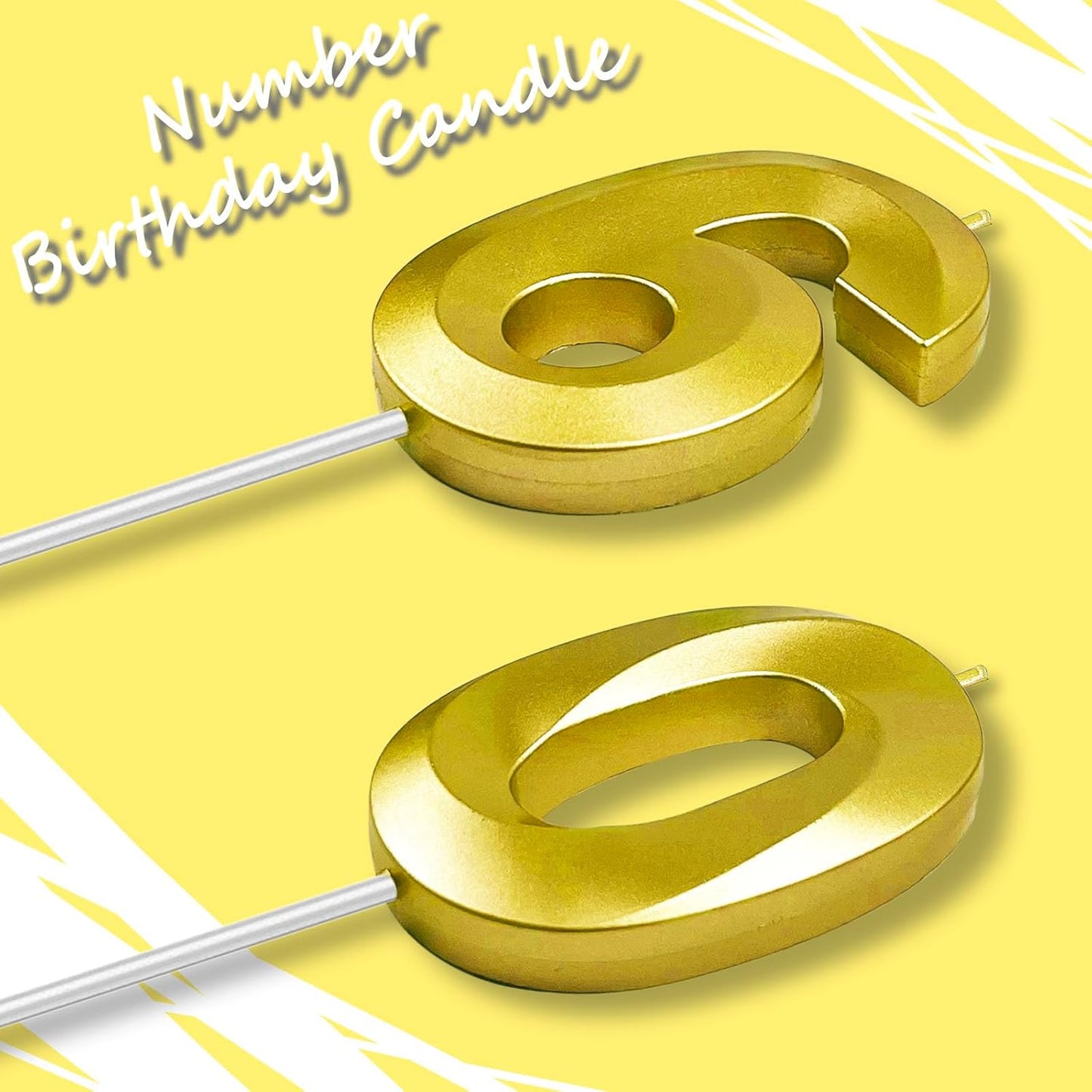 Gold Number 60 Candles, 3D Diamond 2.76 Inch Cake Topper Birthday Candles for Wedding Anniversary Cake Decorations, Happy Birthday Party Decorations
